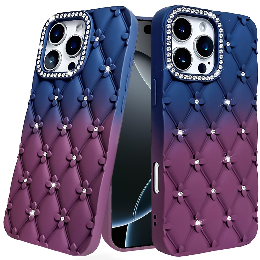 For iPhone 16 Pro Max Floral Joy Glitter TPU Case - Light Blue/Pink - Picture 10 of 24
