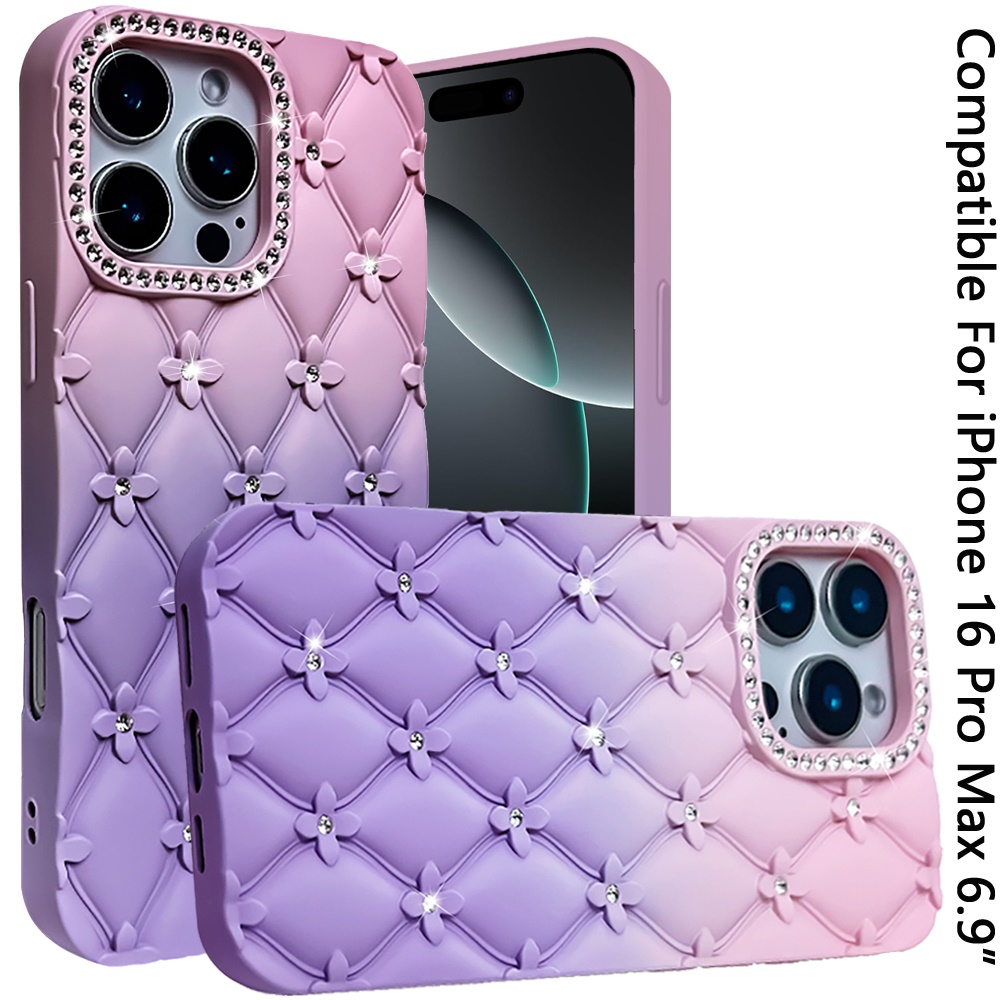 For iPhone 16 Pro Max Floral Joy Glitter TPU Case - Light Blue/Pink - Picture 13 of 24