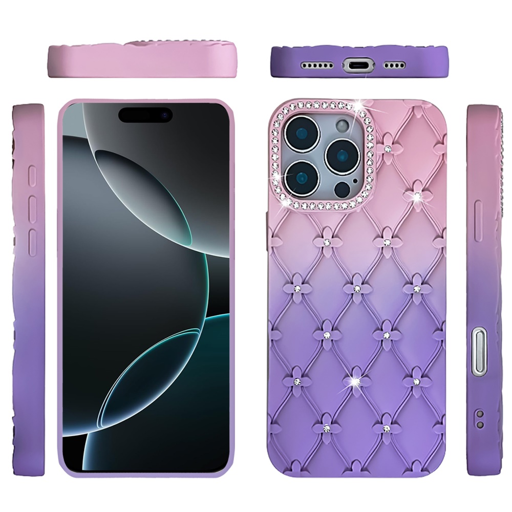 For iPhone 16 Pro Max Floral Joy Glitter TPU Case - Light Blue/Pink - Picture 14 of 24