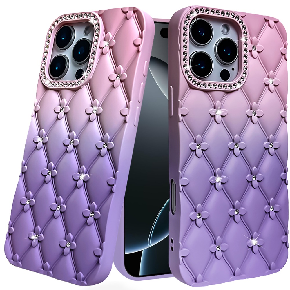 For iPhone 16 Pro Max Floral Joy Glitter TPU Case - Light Blue/Pink - Picture 16 of 24