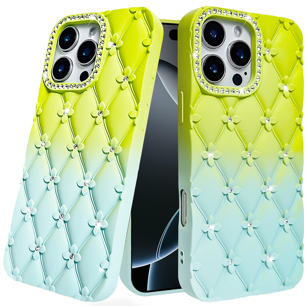 For iPhone 16 Pro Max Floral Joy Glitter TPU Case - Light Blue/Pink - Picture 21 of 24