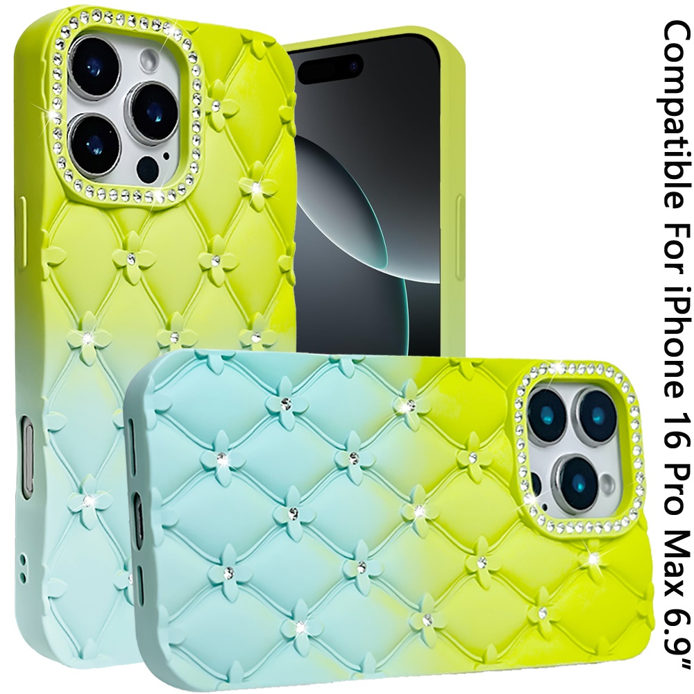 For iPhone 16 Pro Max Floral Joy Glitter TPU Case - Light Blue/Pink - Picture 24 of 24