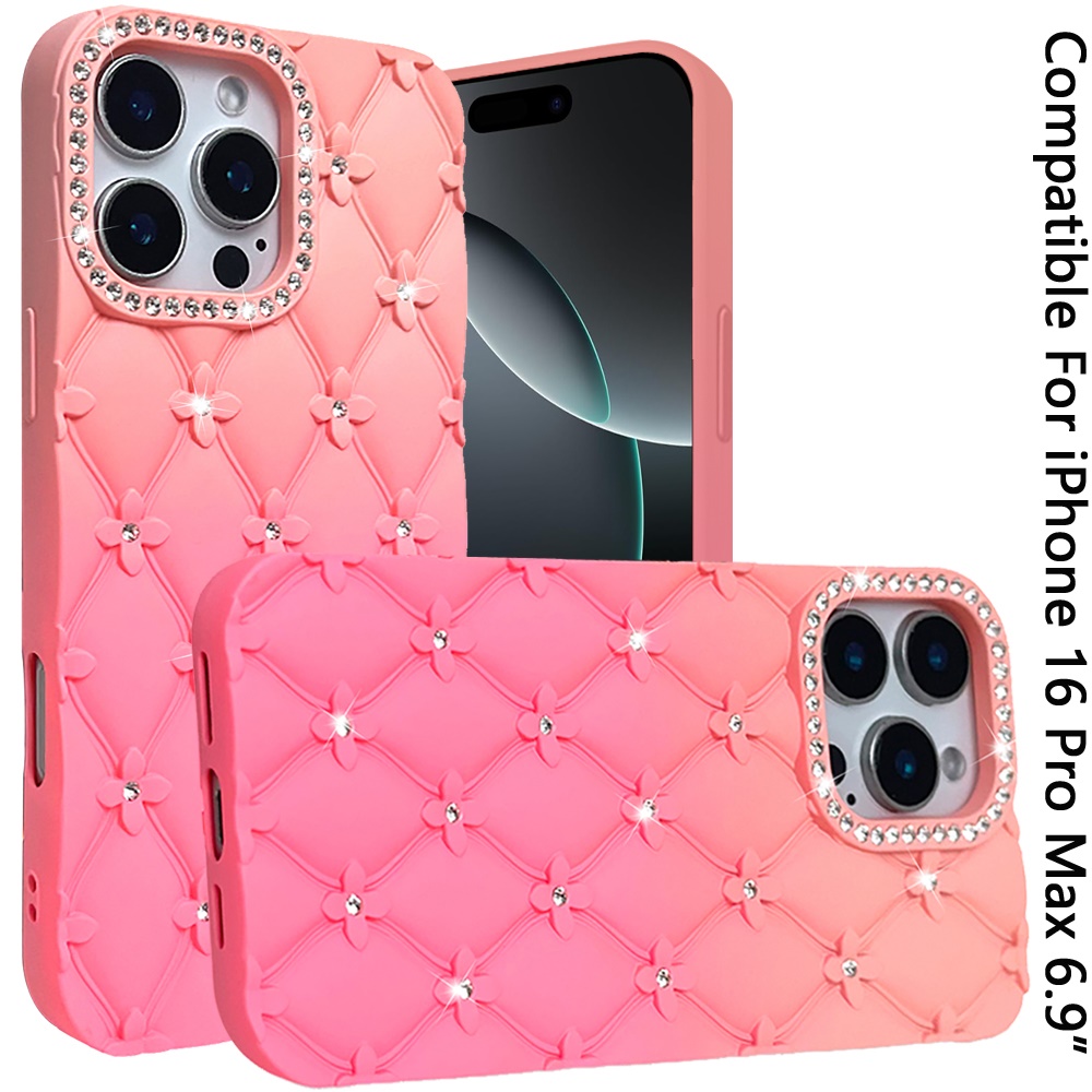 For iPhone 16 Pro Max Floral Joy Glitter TPU Case - Light Blue/Pink - Picture 7 of 24