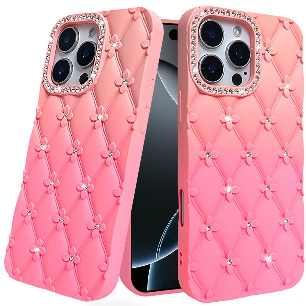 For iPhone 16 Pro Max Floral Joy Glitter TPU Case - Light Blue/Pink - Picture 8 of 24