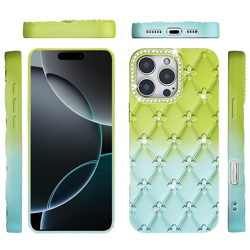 For iPhone 16 Pro Floral Joy Glitter TPU Case - Light Blue/Pink