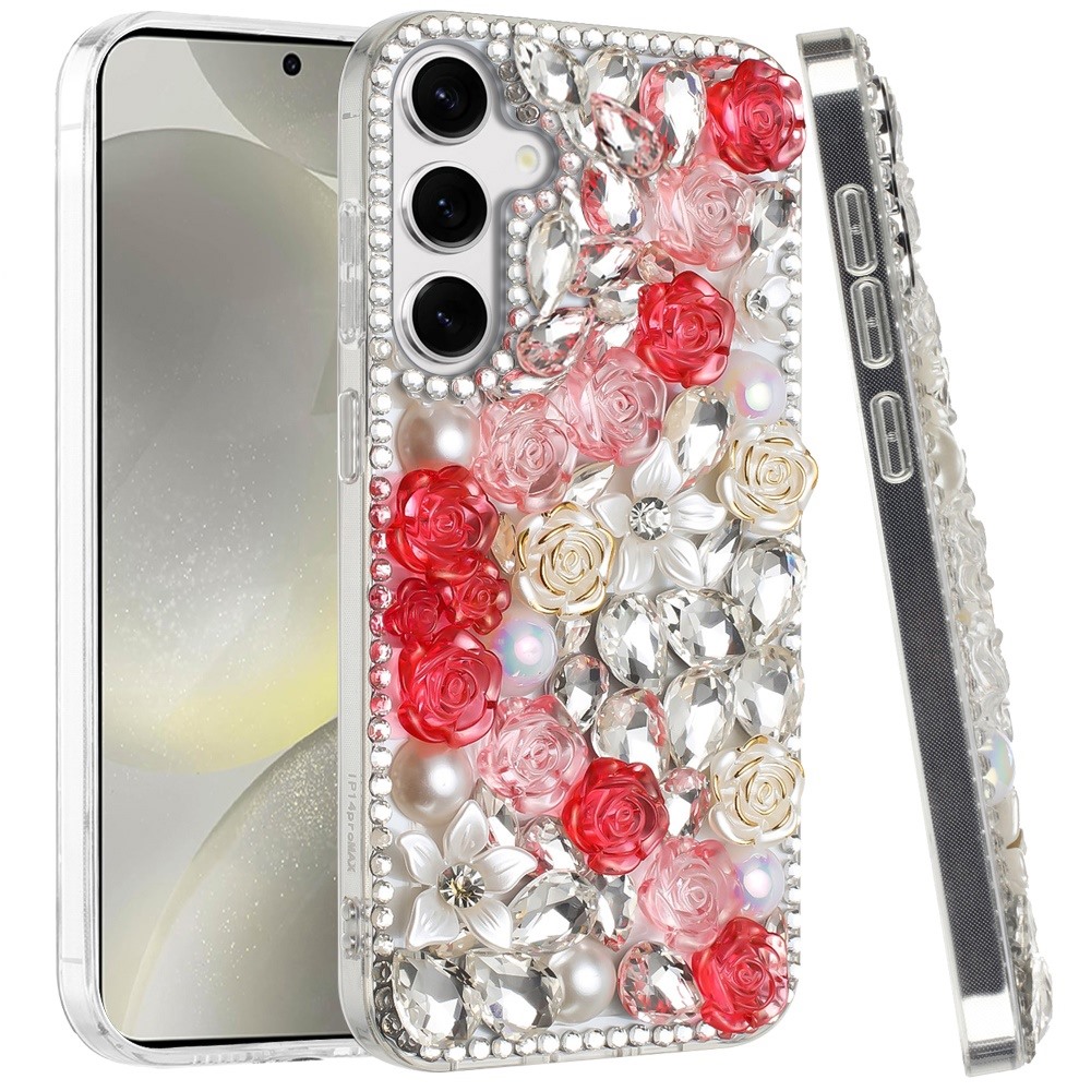 Für Samsung s25 Plus/s24 Plus Rose Blume Full Diamond Bling Steine - - Bild 13 von 21