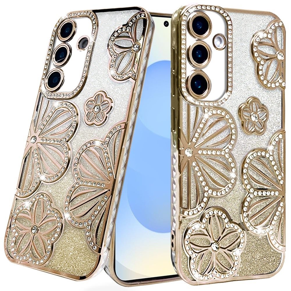 For Samsung s25/s24 Shimmer Glitter Floral Design Thick TPU Case Cover -  - Bild 3 von 9