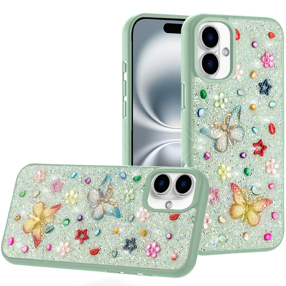 Für iPhone 16 Plus 6,7" Diamond Bling Schmetterling Glitzer Hybrid Hülle - - Bild 10 von 12