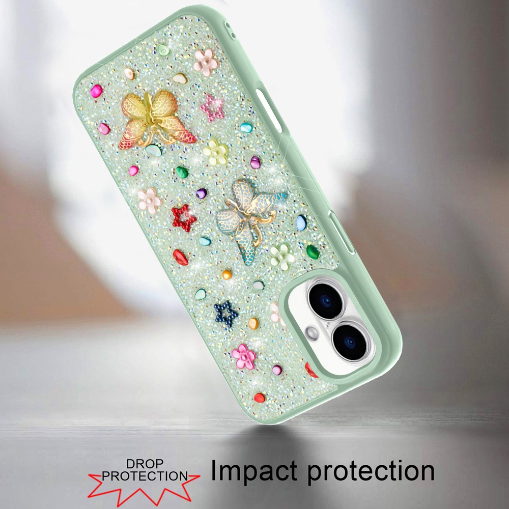 Für iPhone 16 Plus 6,7" Diamond Bling Schmetterling Glitzer Hybrid Hülle - - Bild 11 von 12