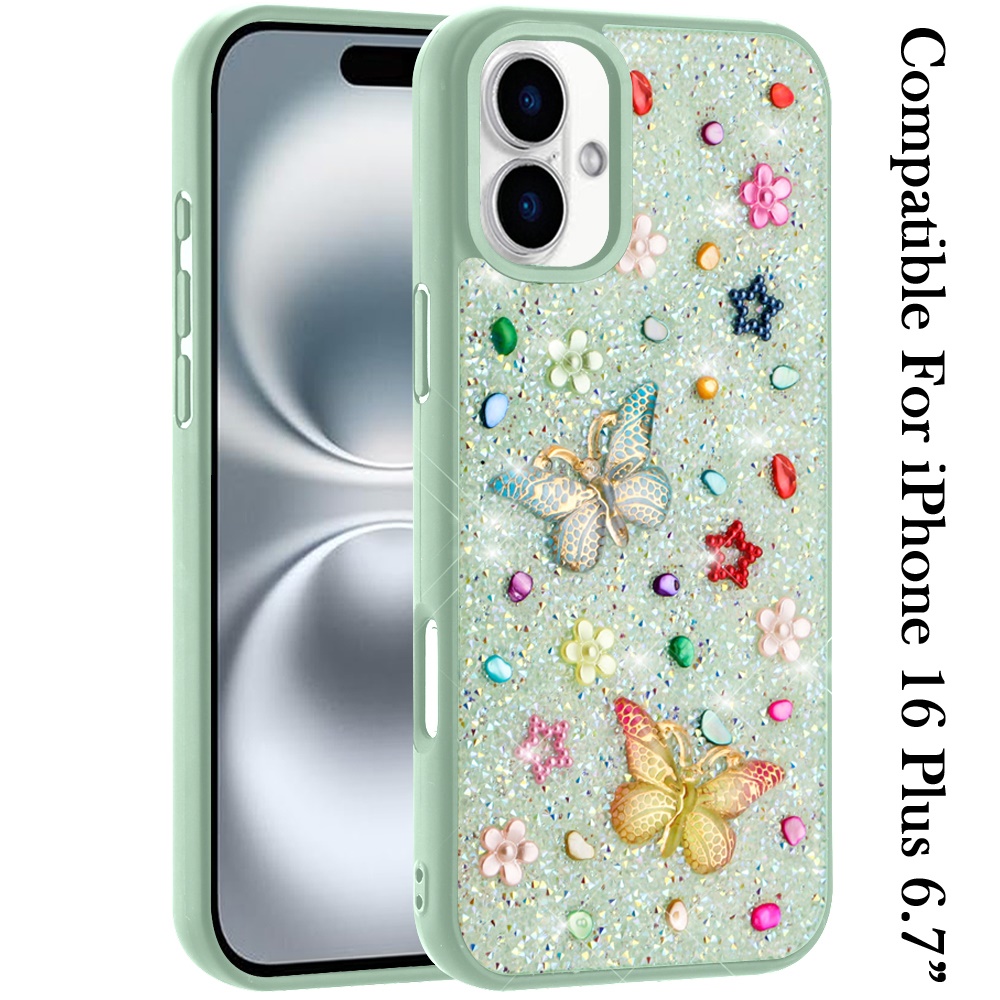 Für iPhone 16 Plus 6,7" Diamond Bling Schmetterling Glitzer Hybrid Hülle - - Bild 12 von 12