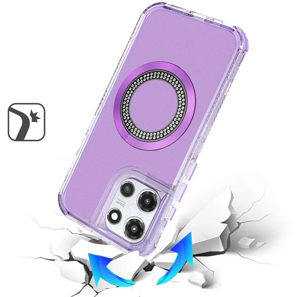 For Moto G Power 5G 2025 Magnetic Ring Bling Chrome 3-in-1 Hybrid Case - - Picture 7 of 9