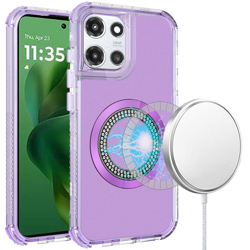 For Moto G Power 5G 2025 Magnetic Ring Bling Chrome 3-in-1 Hybrid Case - - Picture 8 of 9