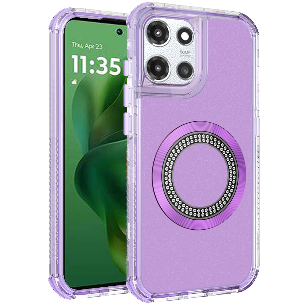 For Moto G Power 5G 2025 Magnetic Ring Bling Chrome 3-in-1 Hybrid Case - - Picture 9 of 9