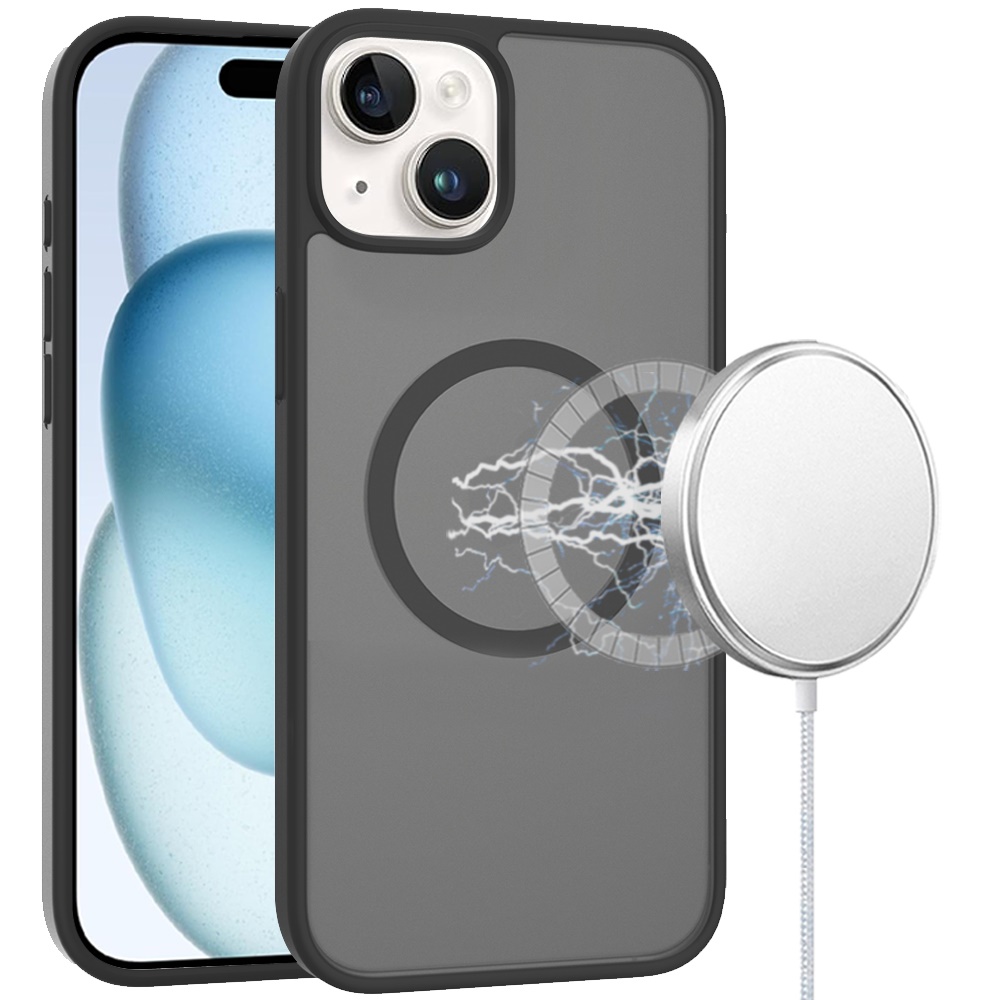 for iPhone 15 Magnetic Circle Matte Hybrid Case - Safe,