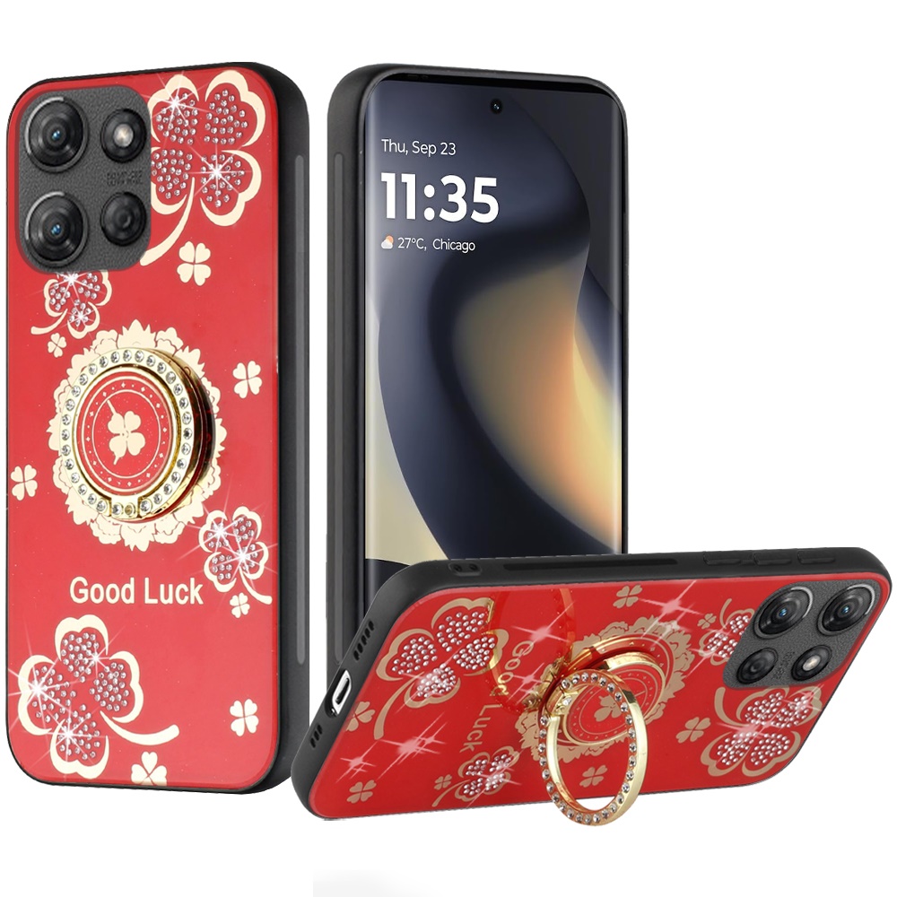 For Motorola Edge 2025 Diamond Glitter Case - Red Garden Butterflies - Picture 7 of 18