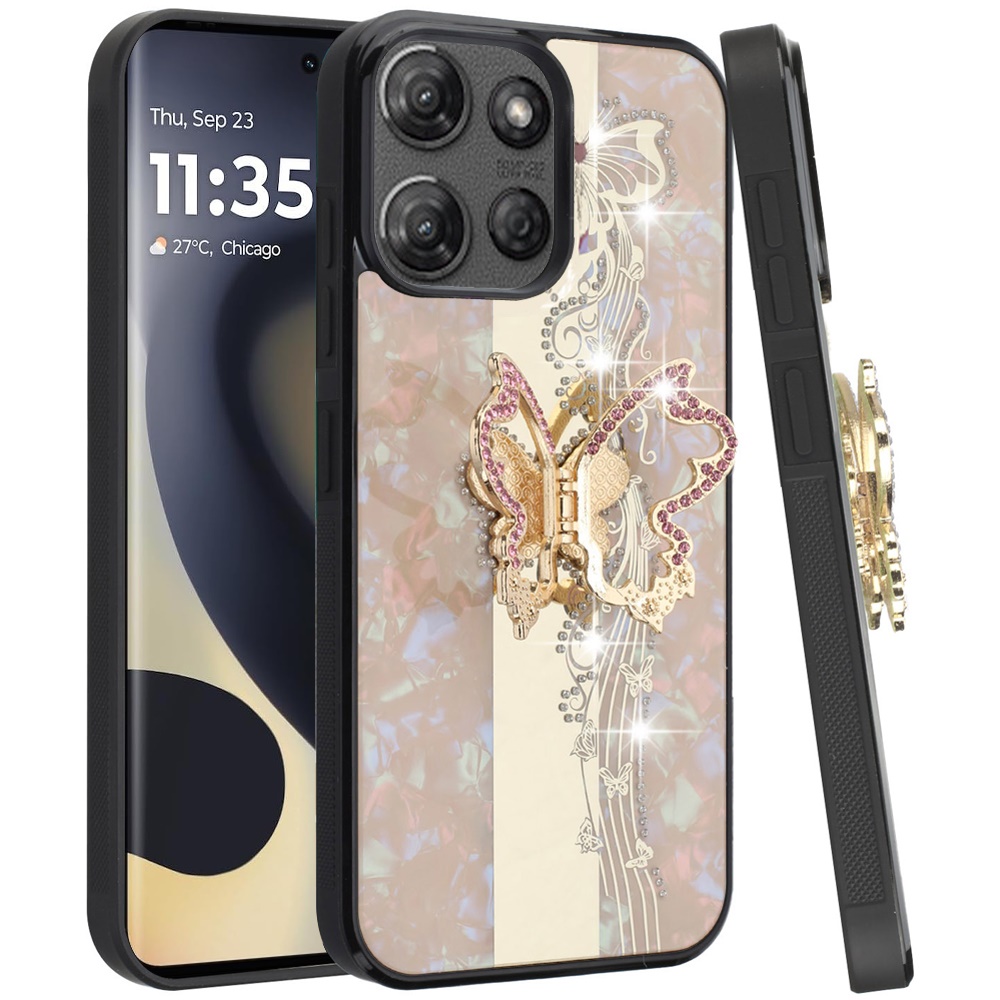 For Motorola Edge 2025 Diamond Glitter Case - Red Garden Butterflies - Picture 10 of 18
