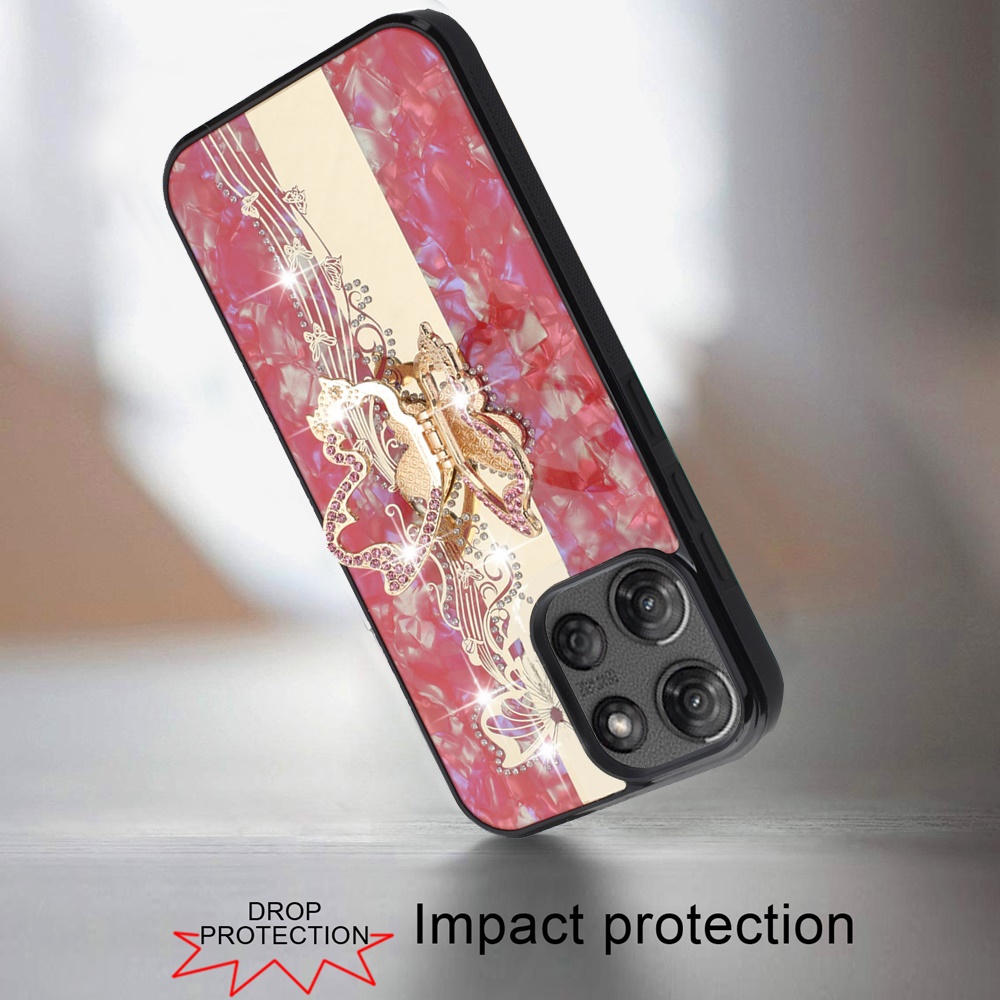 For Motorola Edge 2025 Diamond Glitter Case - Red Garden Butterflies - Picture 13 of 18