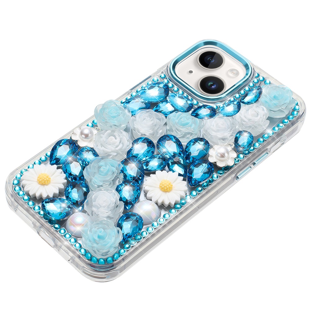 For iPhone 13/14 Glitter Floral Hybrid Case -  Bling Stones Design - Bild 1 von 15