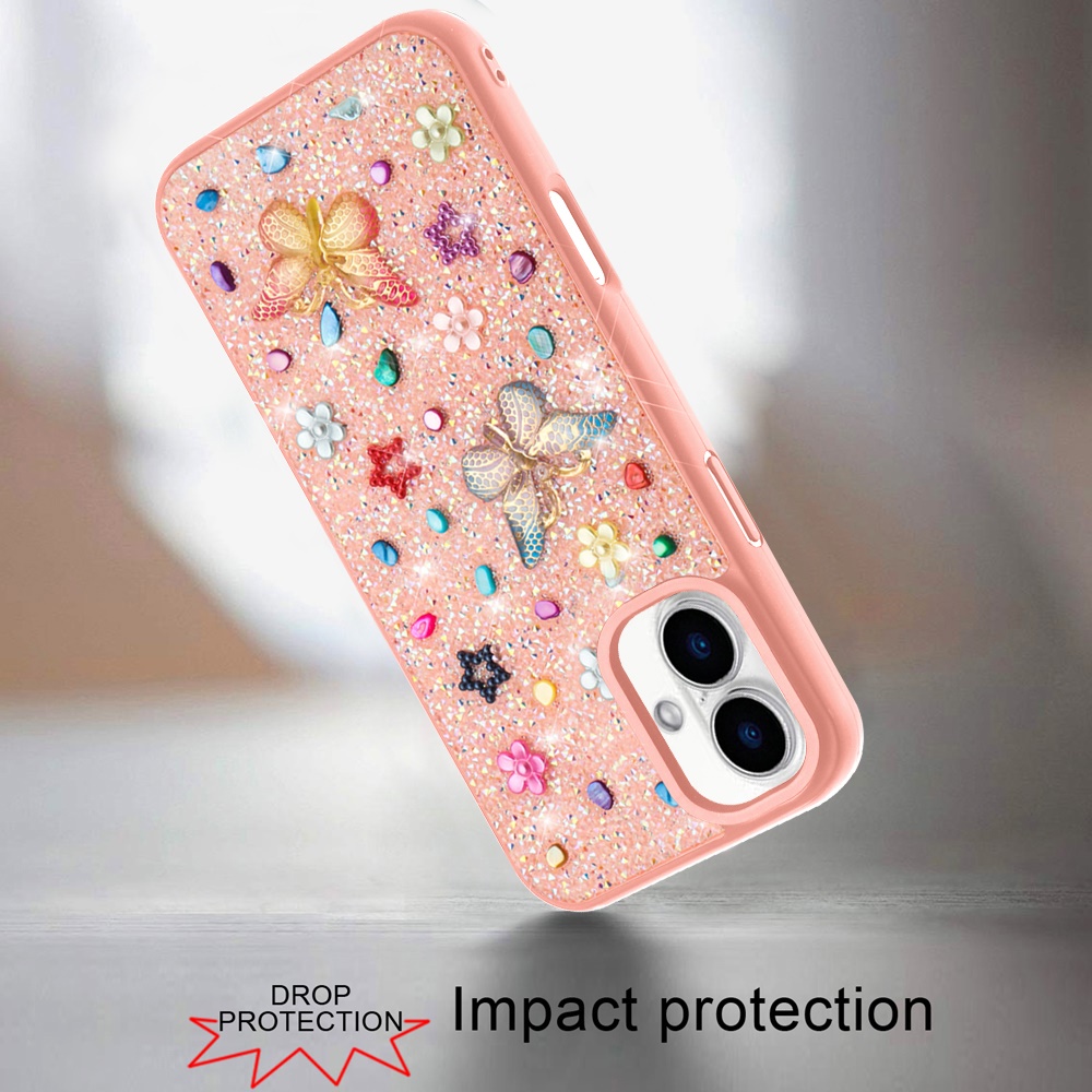 Für iPhone 16 Plus 6,7" Diamond Bling Schmetterling Glitzer Hybrid Hülle - - Bild 7 von 12