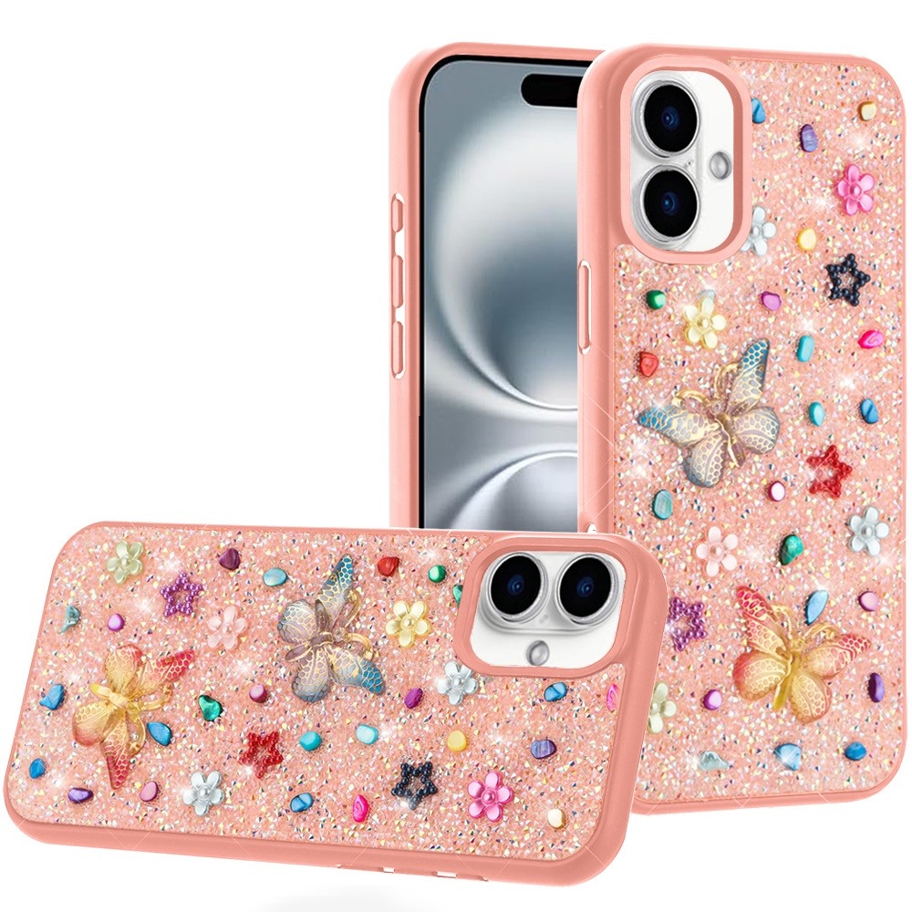 Für iPhone 16 Plus 6,7" Diamond Bling Schmetterling Glitzer Hybrid Hülle - - Bild 9 von 12