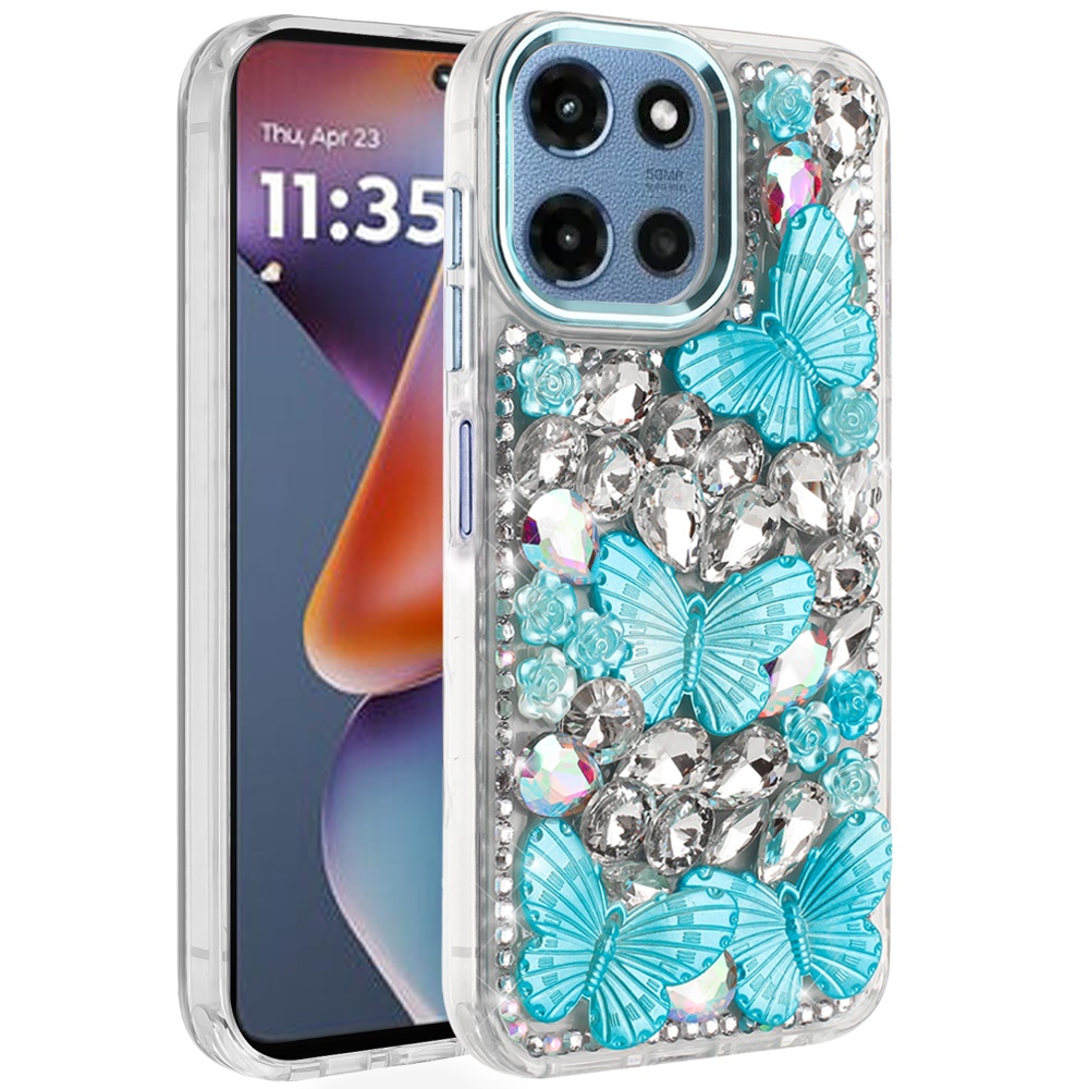 Für Moto G 5G 2025 Floral Schmetterling Bling Steine Hybrid Hülle - - Bild 13 von 15