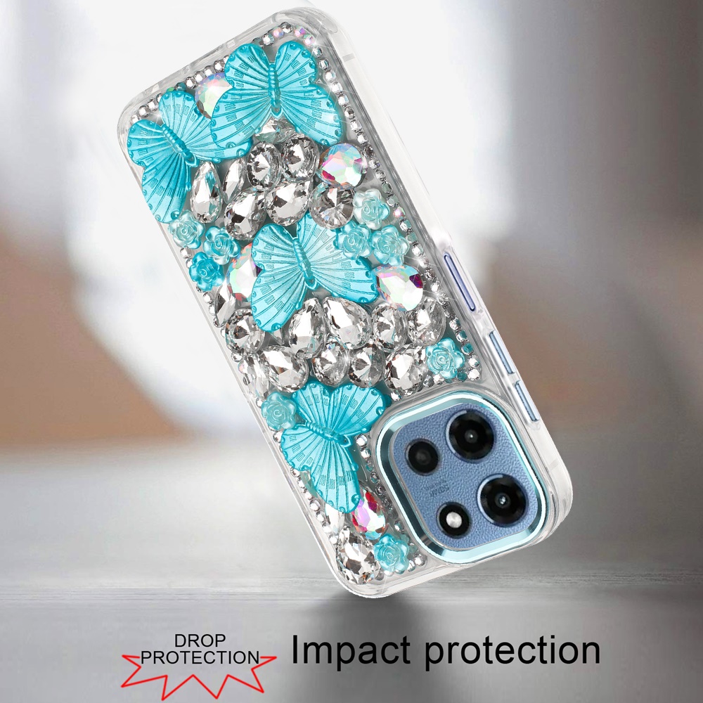 Für Moto G 5G 2025 Floral Schmetterling Bling Steine Hybrid Hülle - - Bild 14 von 15