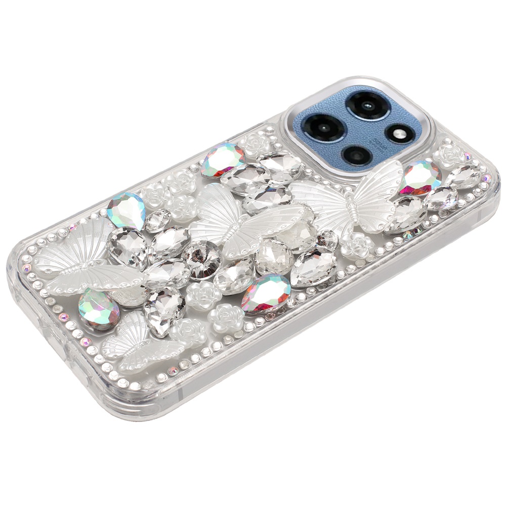 Für Moto G 5G 2025 Floral Schmetterling Bling Steine Hybrid Hülle - - Bild 7 von 15