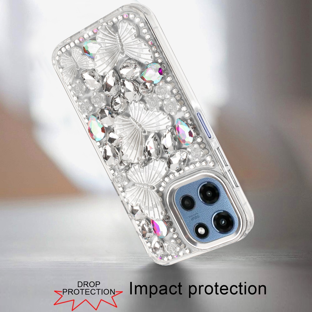 Für Moto G 5G 2025 Floral Schmetterling Bling Steine Hybrid Hülle - - Bild 8 von 15