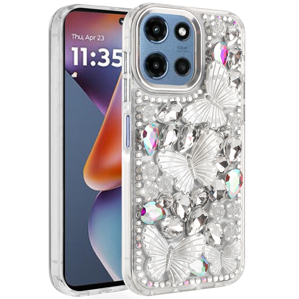 Für Moto G 5G 2025 Floral Schmetterling Bling Steine Hybrid Hülle - - Bild 9 von 15