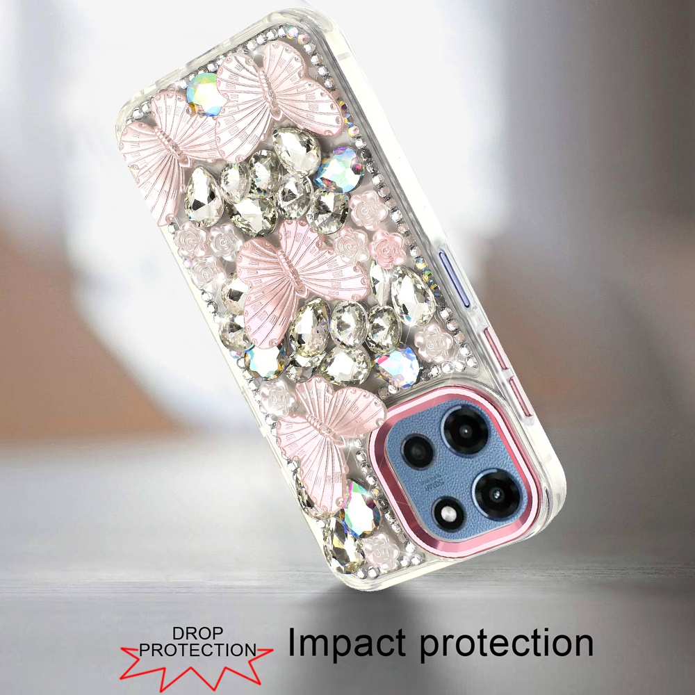Für Moto G 5G 2025 Floral Schmetterling Bling Steine Hybrid Hülle - - Bild 11 von 15