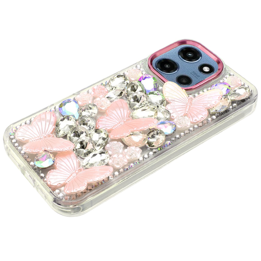 Für Moto G 5G 2025 Floral Schmetterling Bling Steine Hybrid Hülle - - Bild 12 von 15