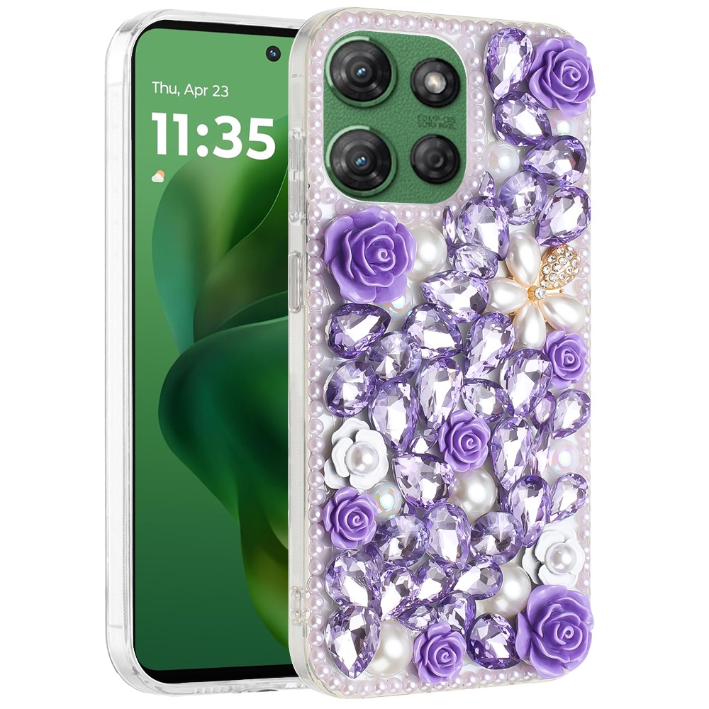 Pour Motorola Moto G Power 5G 2025 Rose Fleur Pierres Bling Diamant Complet - - Photo 10/21