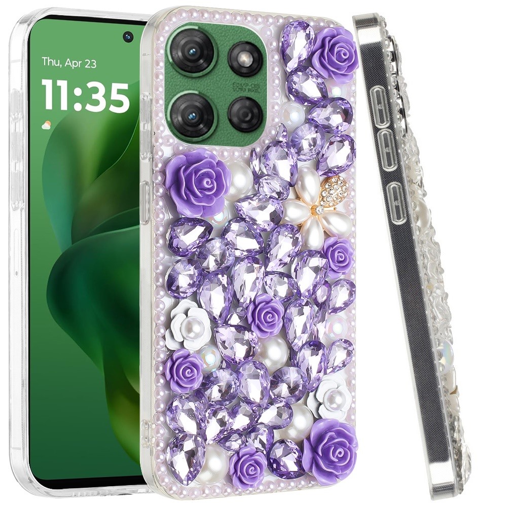 Pour Motorola Moto G Power 5G 2025 Rose Fleur Pierres Bling Diamant Complet - - Photo 11/21