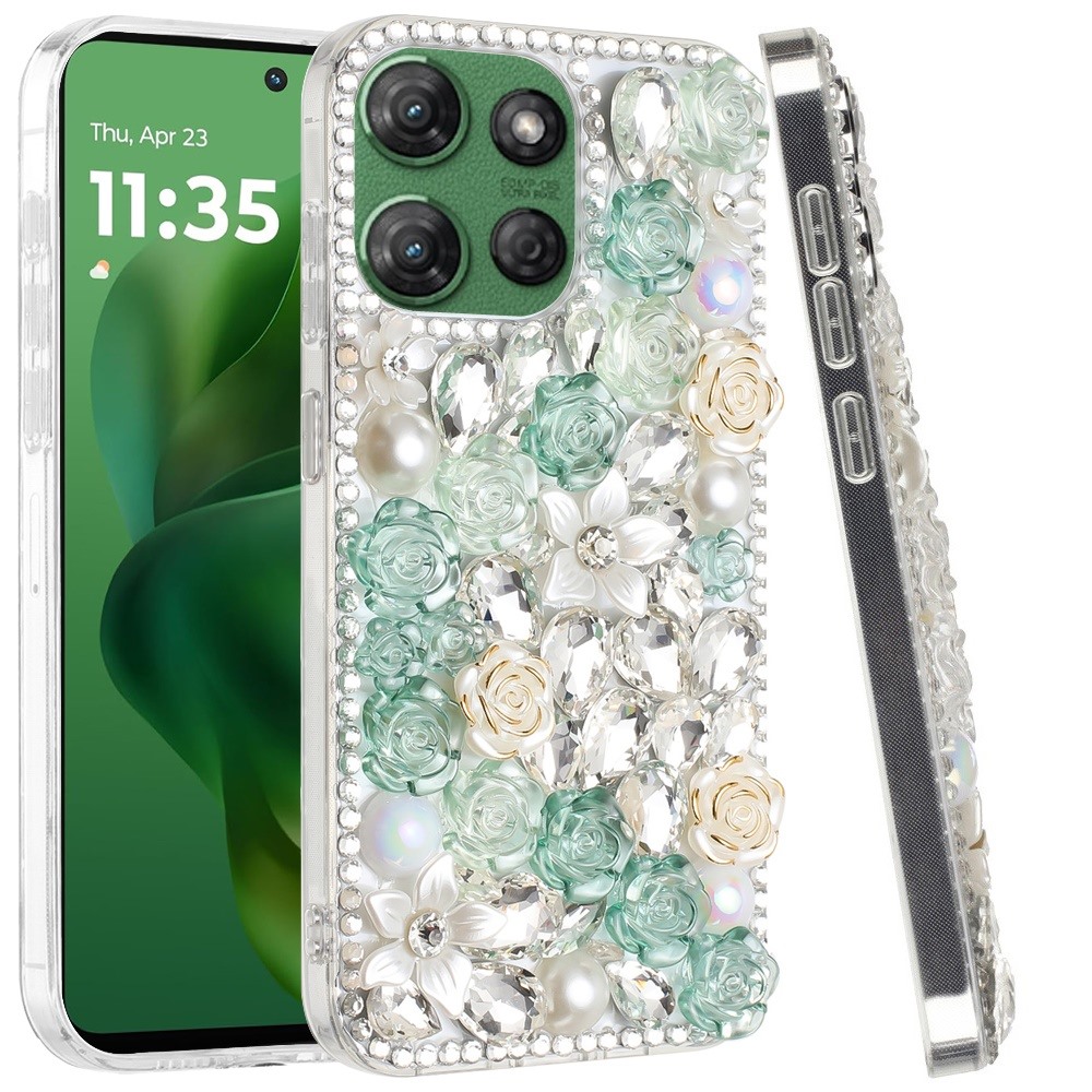 Pour Motorola Moto G Power 5G 2025 Rose Fleur Pierres Bling Diamant Complet - - Photo 8/21