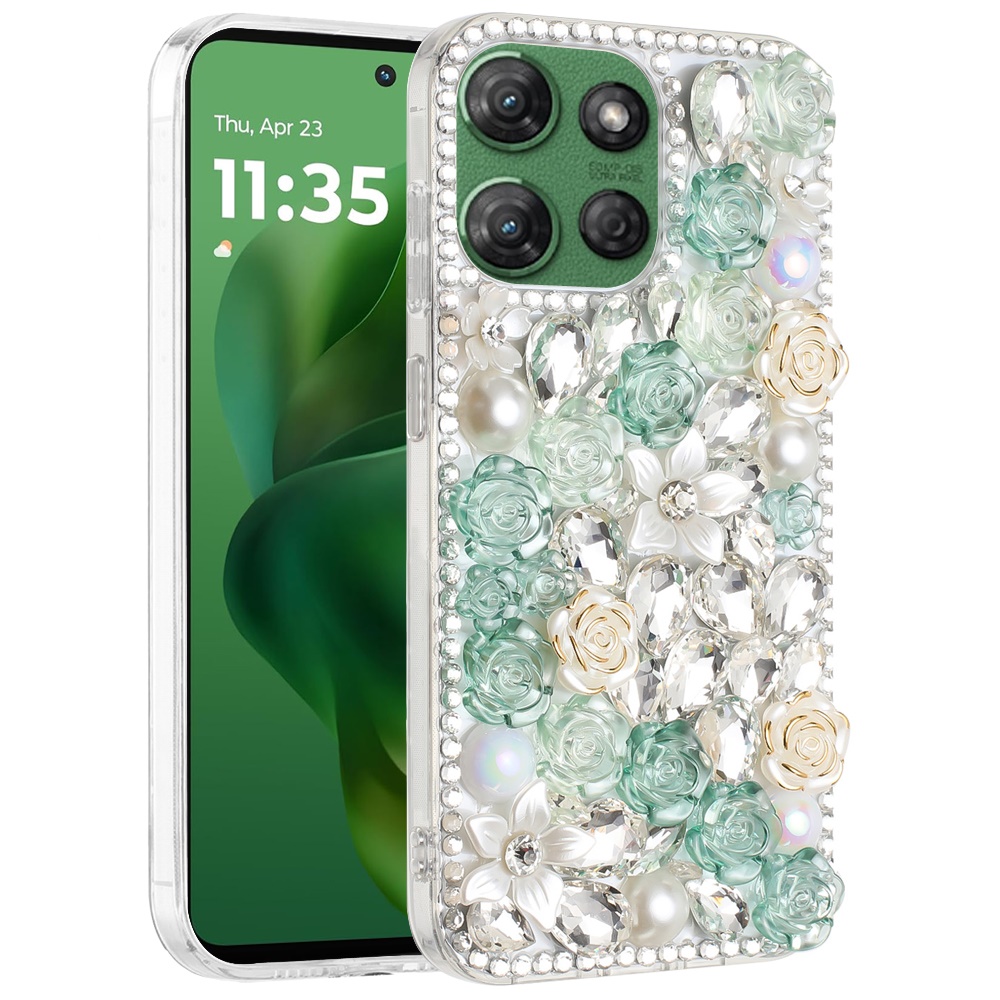 Pour Motorola Moto G Power 5G 2025 Rose Fleur Pierres Bling Diamant Complet - - Photo 9/21