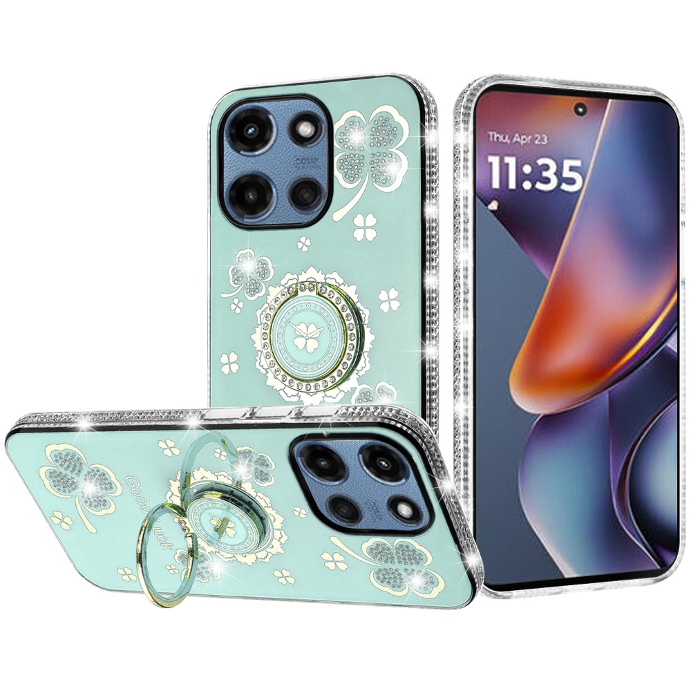 Funda protectora con soporte de anillo con bordes de diamantes brillantes para Motorola Moto G 5G 2025 - Imagen 1 de 24