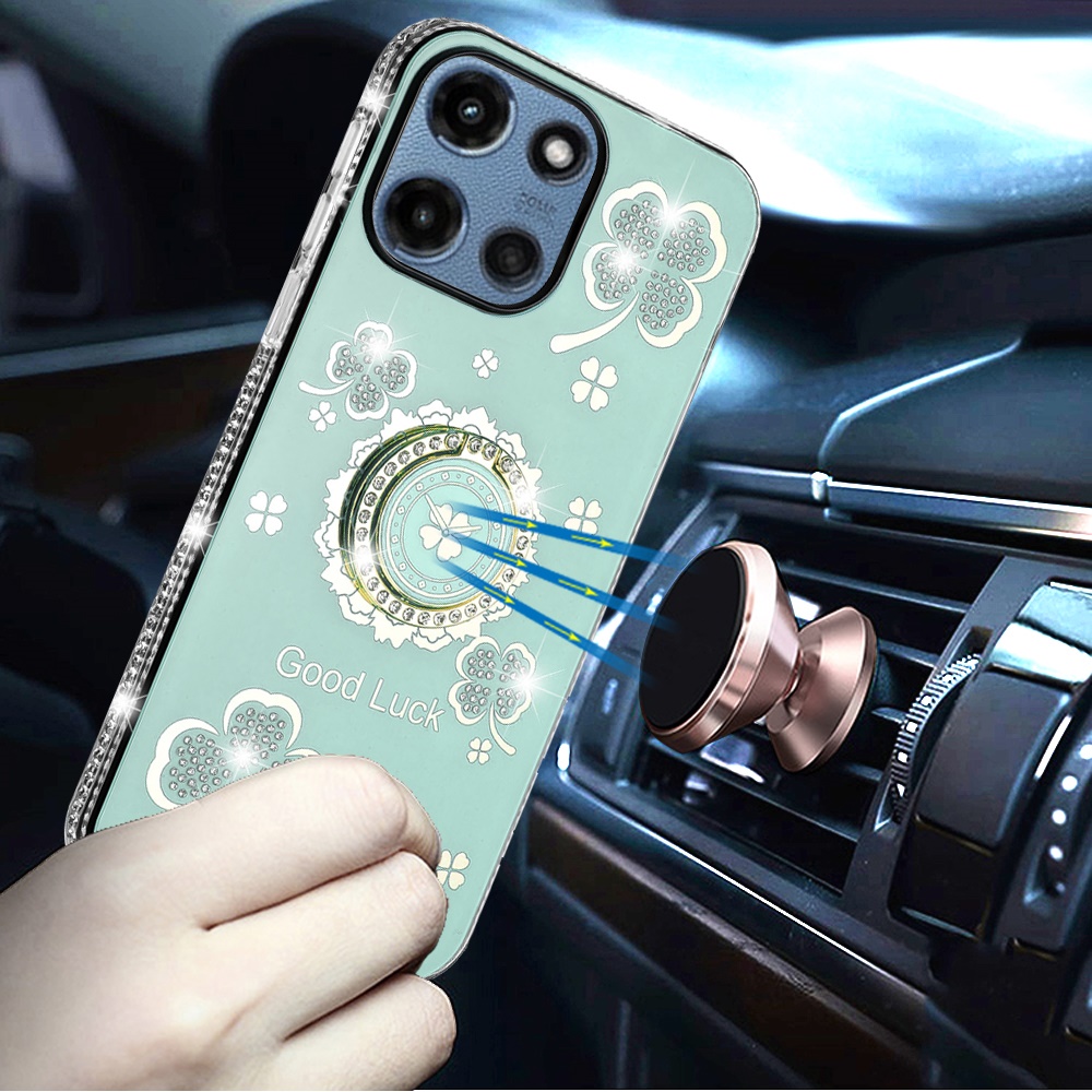 Funda protectora con soporte de anillo con bordes de diamantes brillantes para Motorola Moto G 5G 2025 - Imagen 2 de 24