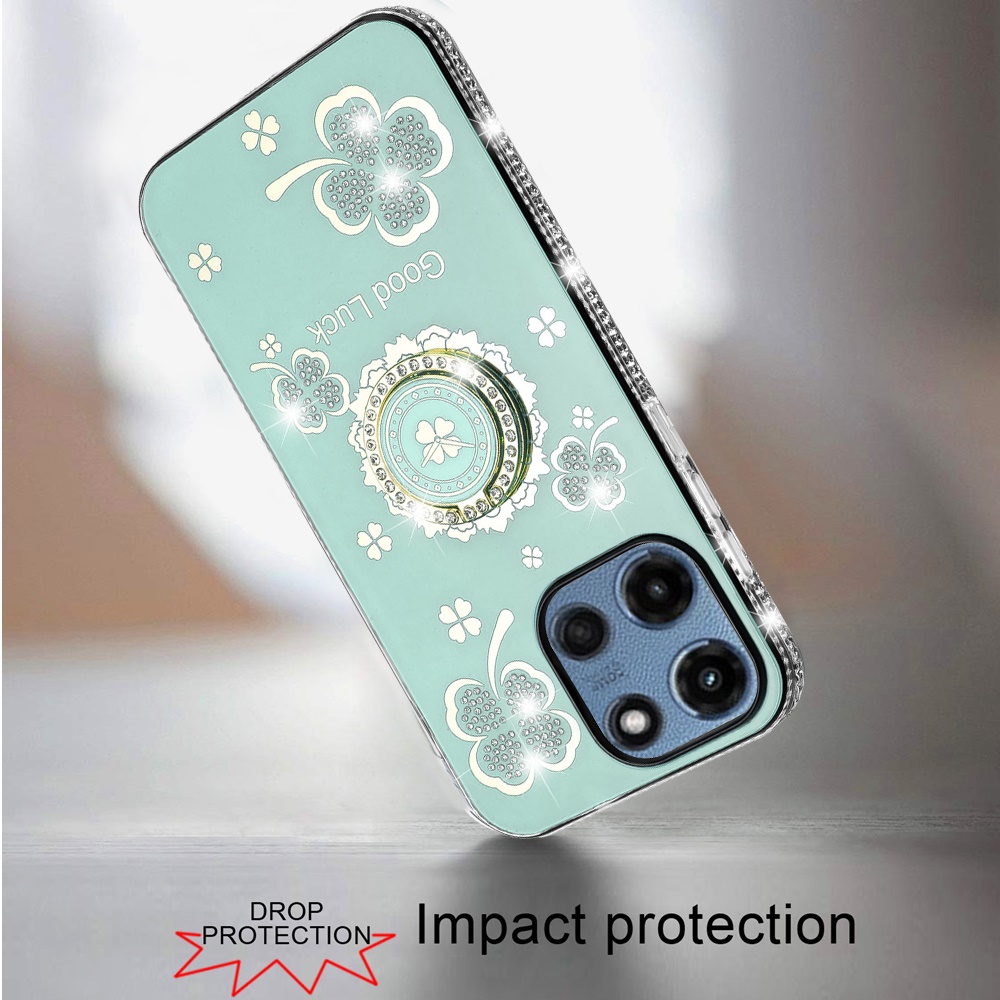 Funda protectora con soporte de anillo con bordes de diamantes brillantes para Motorola Moto G 5G 2025 - Imagen 3 de 24