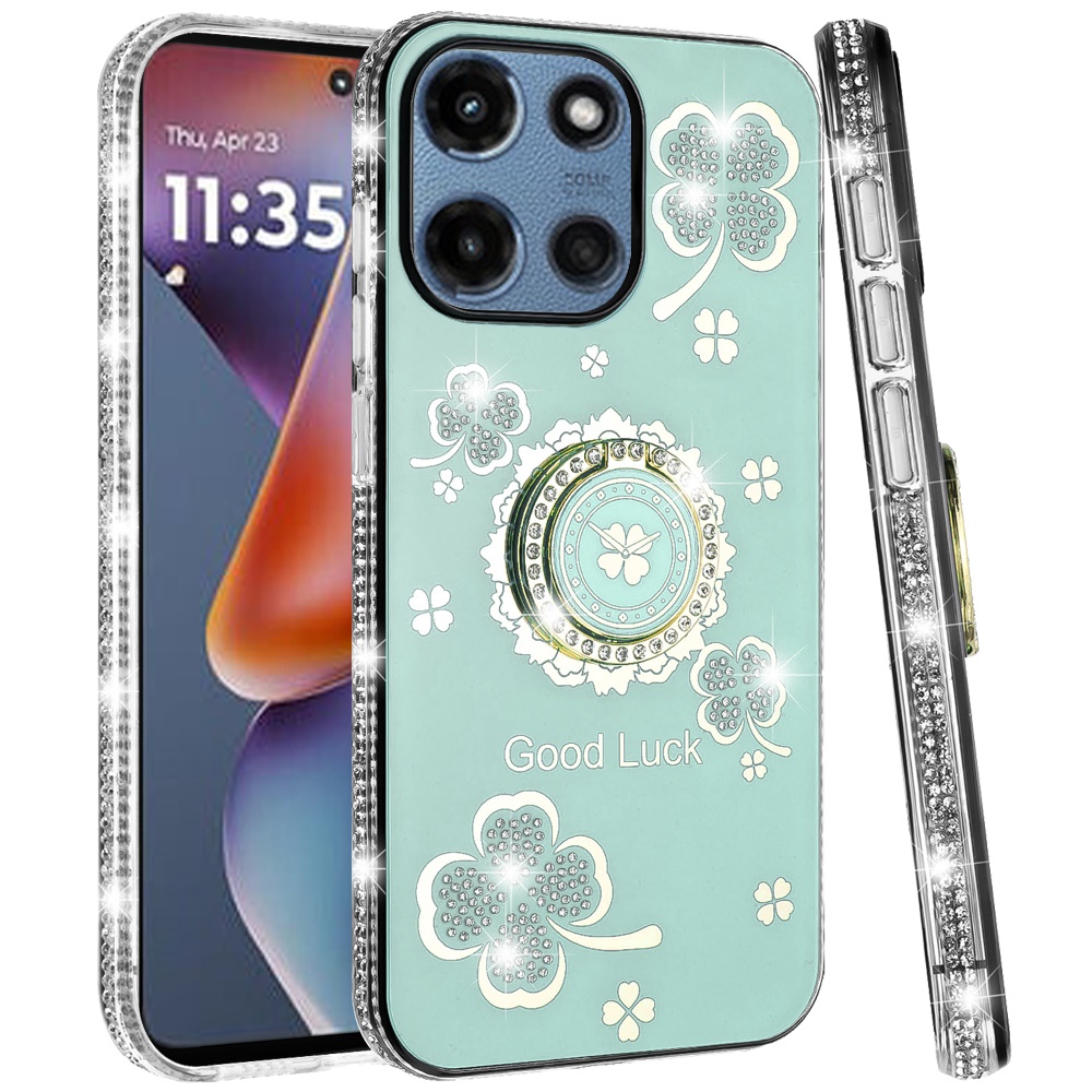 Funda protectora con soporte de anillo con bordes de diamantes brillantes para Motorola Moto G 5G 2025 - Imagen 4 de 24