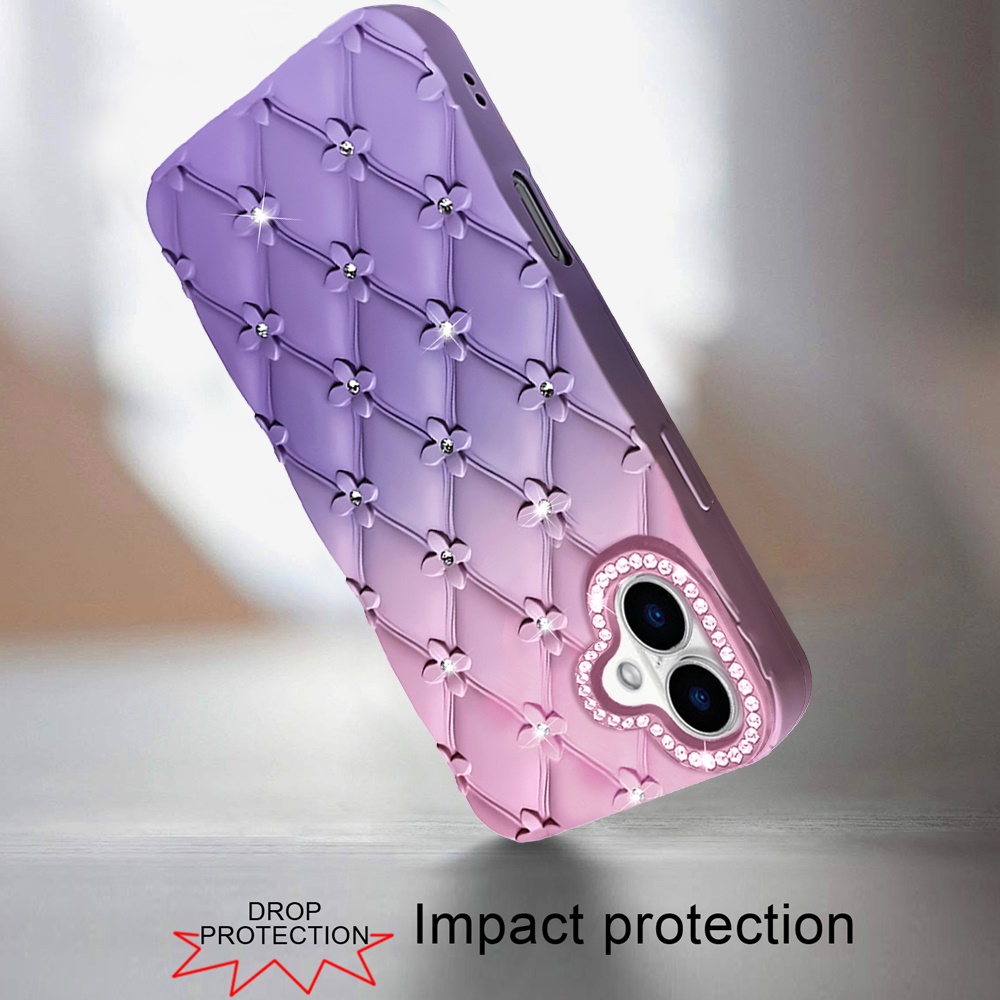 For iPhone 17 Floral Glitter TPU Case - Light Pink/Purple, Thick Leather Feel - Bild 1 von 12