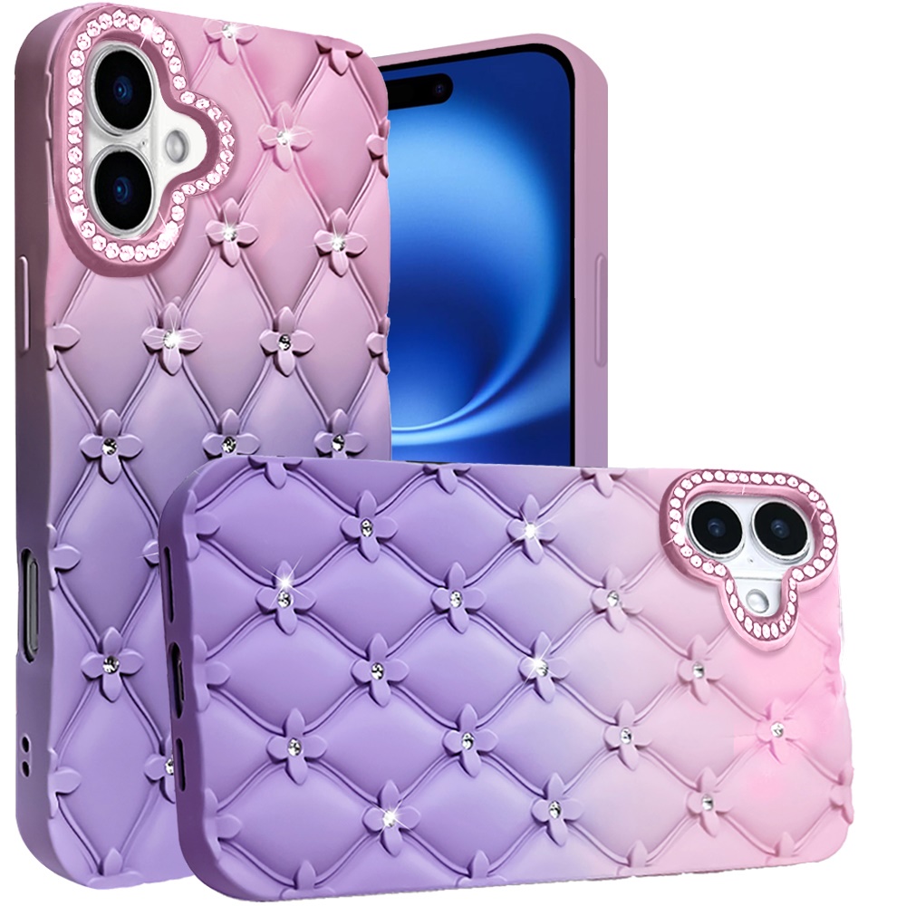 For iPhone 17 Floral Glitter TPU Case - Light Pink/Purple, Thick Leather Feel - Bild 2 von 12
