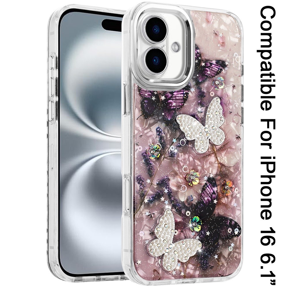 For iPhone 6 6." Epoxy Glitter Butterfly Case with HQ Metal Buttons - Bild 22 von 24