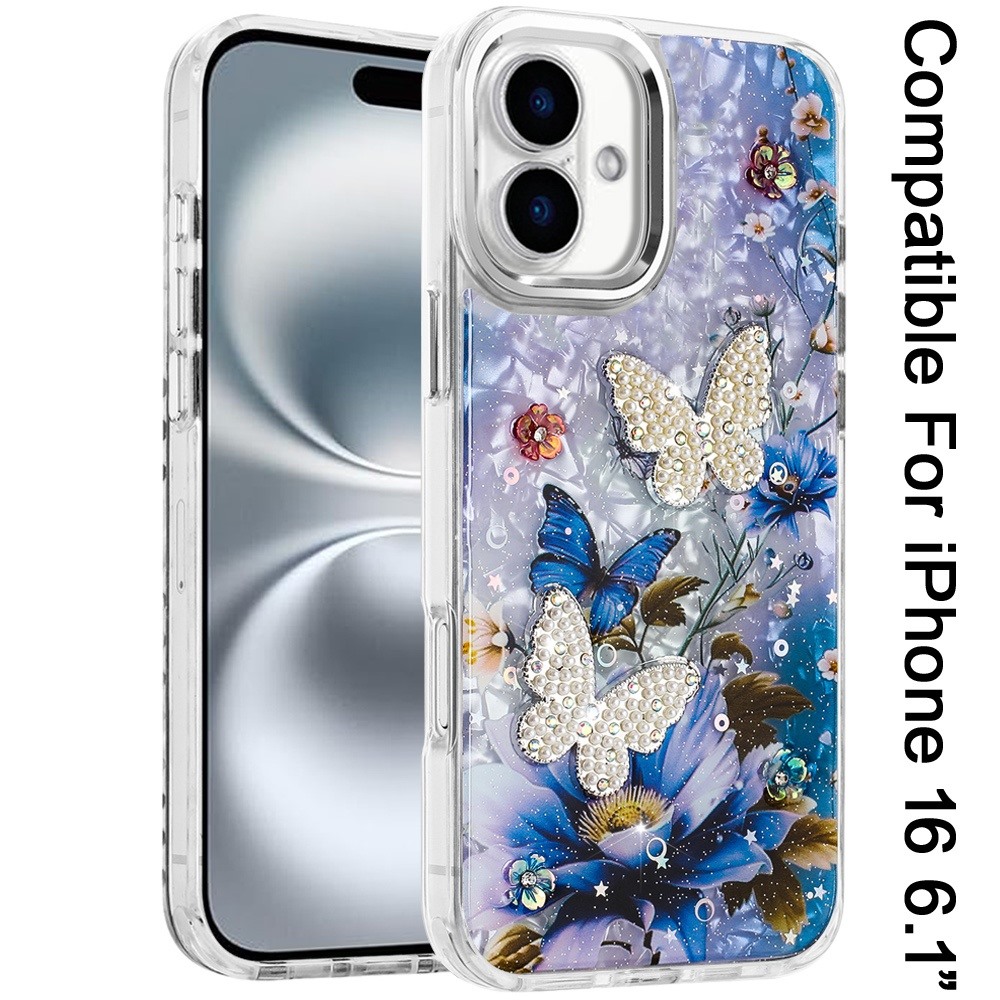 For iPhone 6 6." Epoxy Glitter Butterfly Case with HQ Metal Buttons - Bild 3 von 24