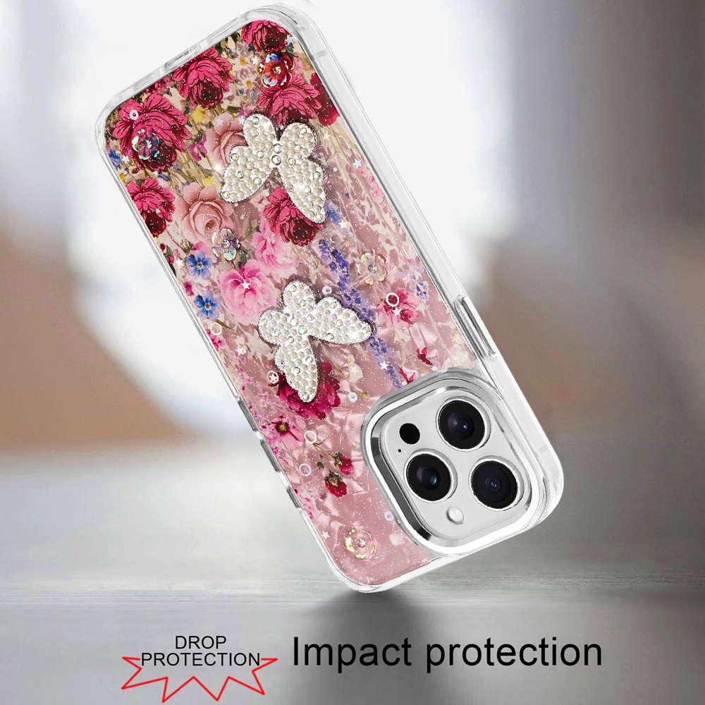 For iP5 Pro Max Glitter Butterfly Case with Metal Buttons - Hybrid Design - Picture 7 of 24