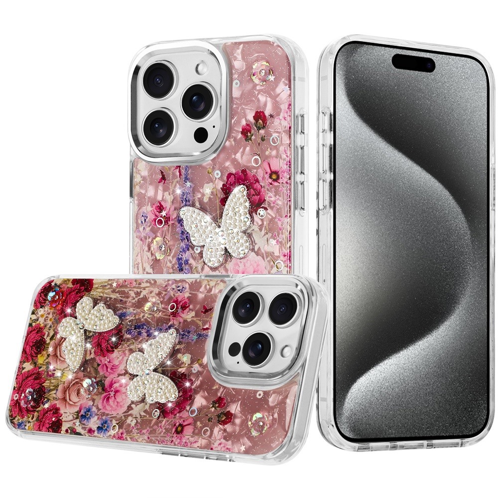 For iP5 Pro Max Glitter Butterfly Case with Metal Buttons - Hybrid Design - Picture 9 of 24