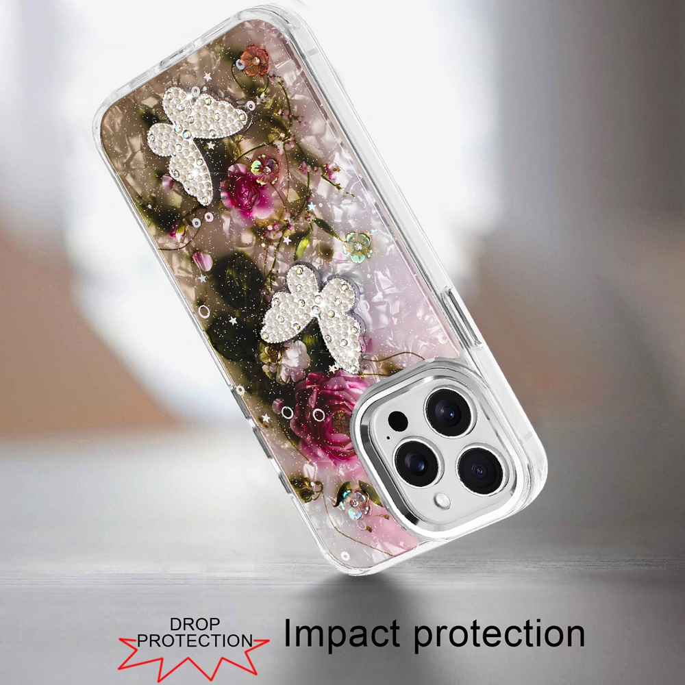 For iP5 Pro Max Glitter Butterfly Case with Metal Buttons - Hybrid Design - Picture 12 of 24