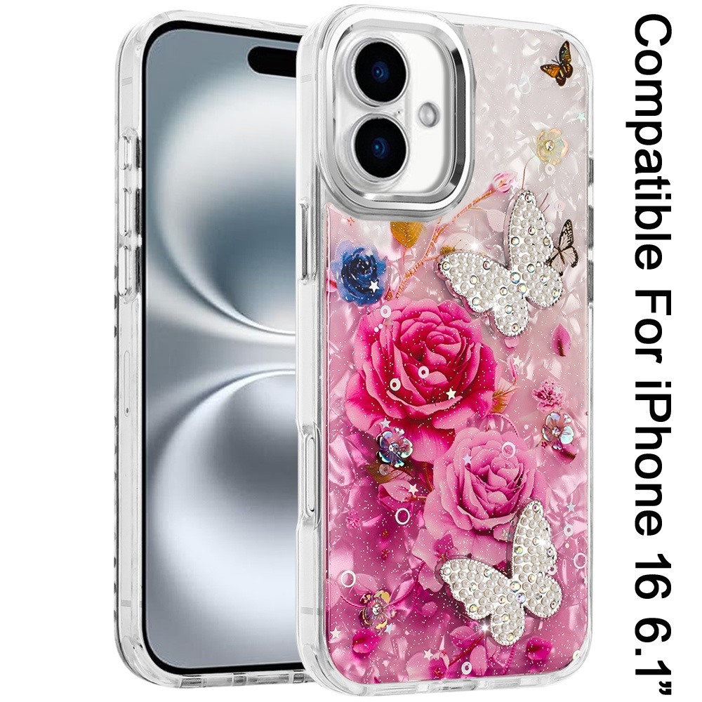 For iPhone 6 6." Epoxy Glitter Butterfly Case with HQ Metal Buttons - Bild 4 von 24