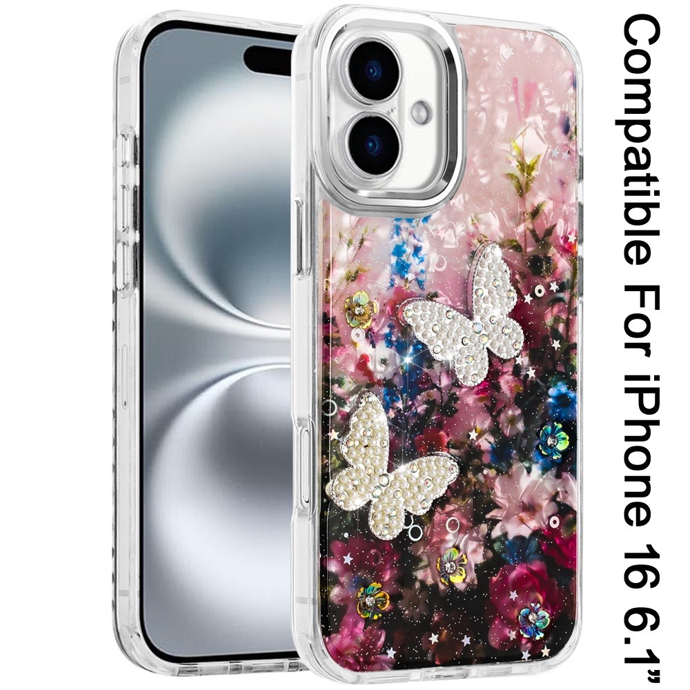 For iPhone 6 6." Epoxy Glitter Butterfly Case with HQ Metal Buttons - Bild 10 von 24