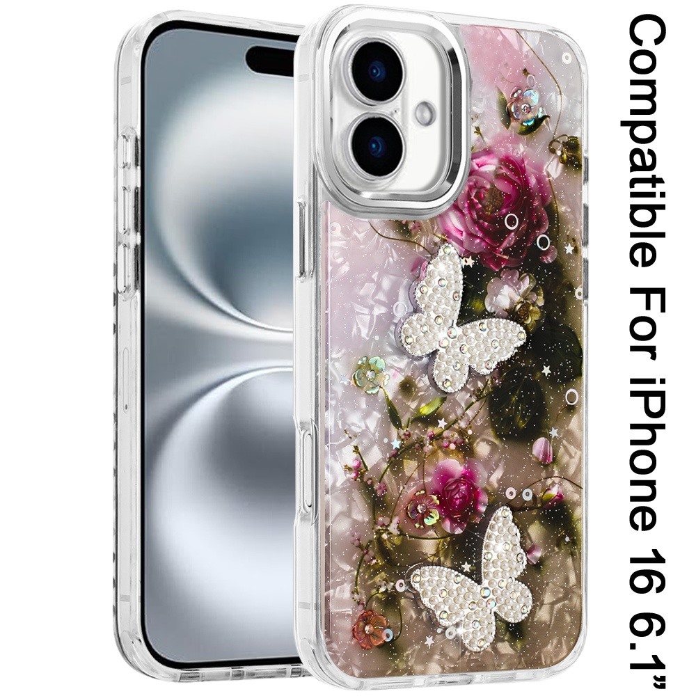 For iPhone 6 6." Epoxy Glitter Butterfly Case with HQ Metal Buttons - Bild 8 von 24