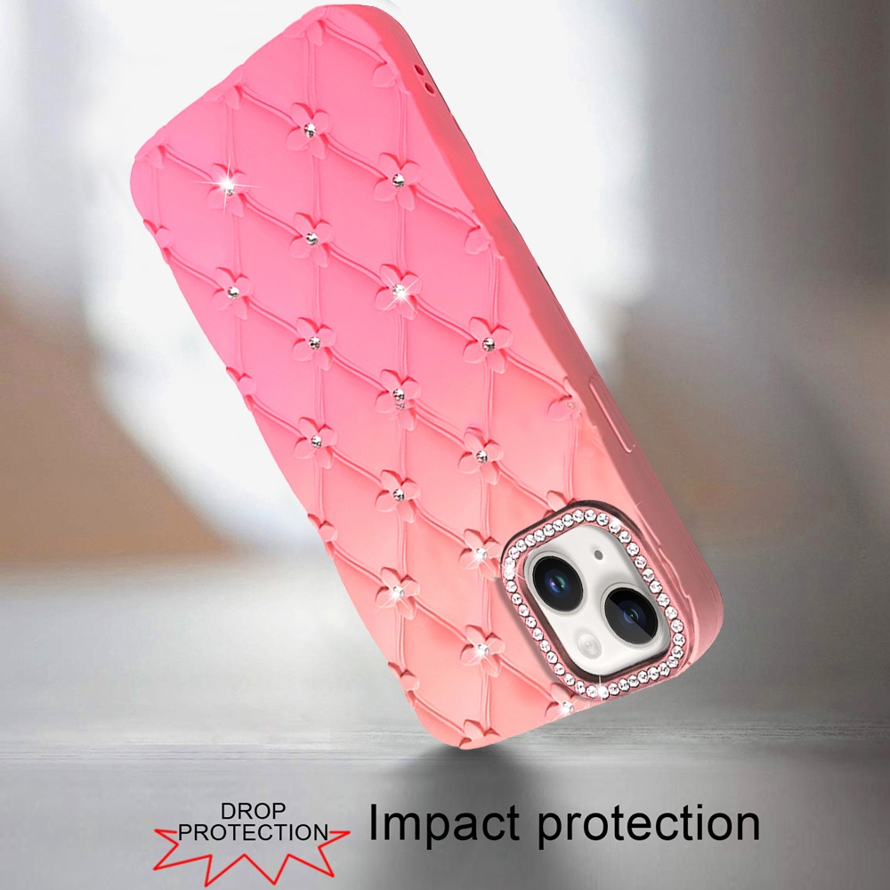 For iPhone 15/14 Plus Floral Glitter TPU Case - Light Blue/Pink - Picture 8 of 12